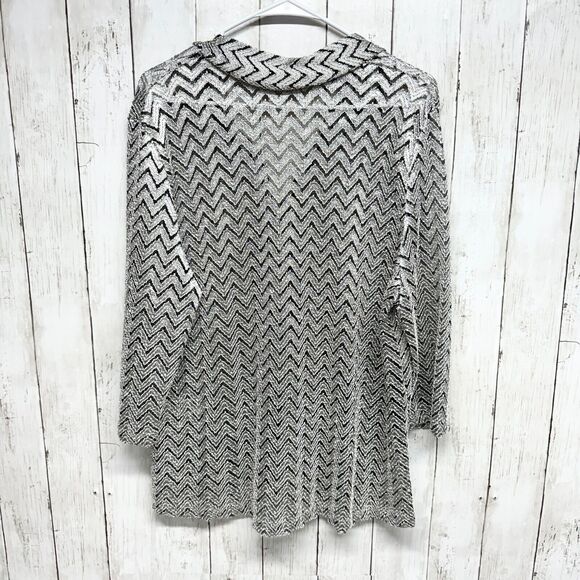 VTG MKM Designs Women Size 2X Button Down Tops Plus Stripes Silver Sheer Short - Picture 3 of 3